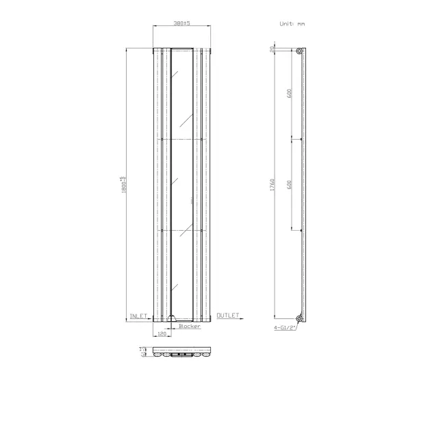Marseille White Single Vertical Mirror Radiator 1800x380mm