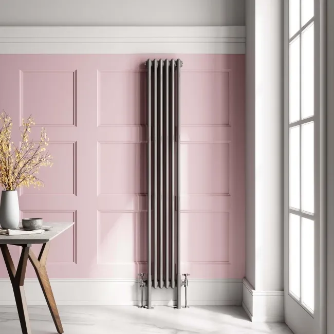 Athens Stone Grey Double Column Vertical Traditional Radiator 1800x290mm