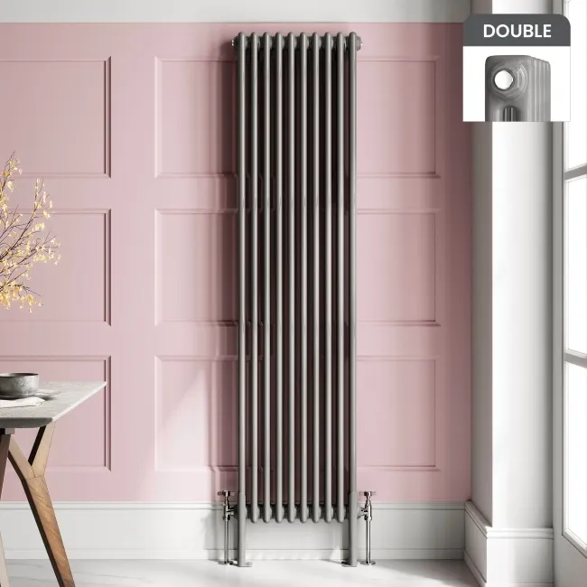 Athens Stone Grey Double Column Vertical Traditional Radiator 1800x470mm