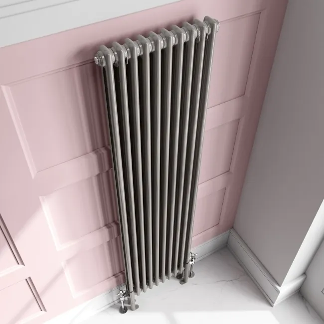 Athens Stone Grey Double Column Vertical Traditional Radiator 1800x470mm