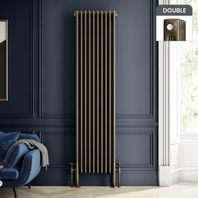 Athens Antique Gold Double Column Vertical Traditional Radiator 1800x470mm