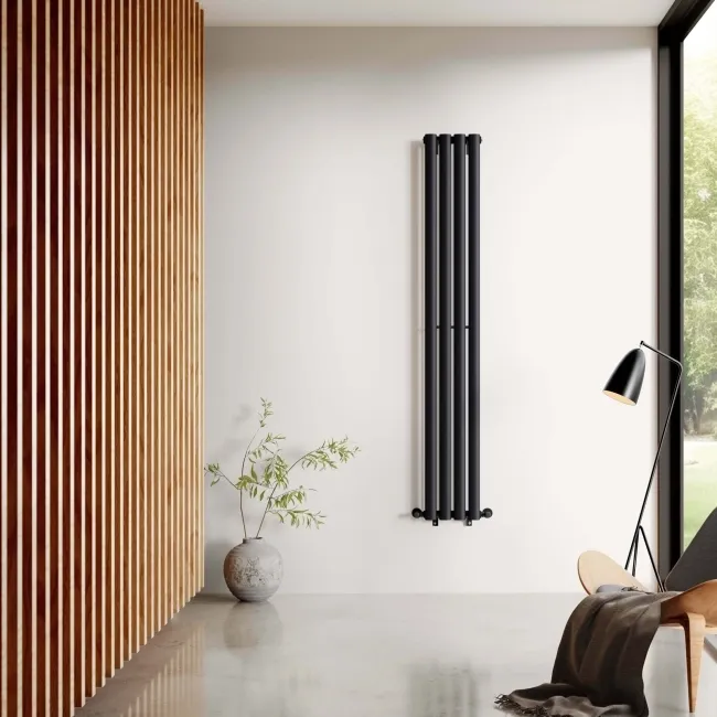 Marbella Matt Black Single Oval Panel Radiator 1600x240mm