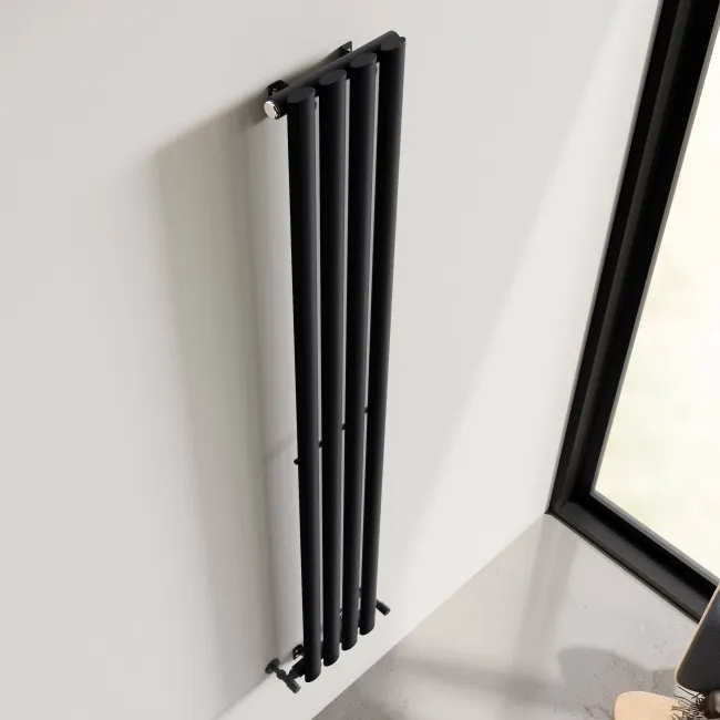 Marbella Matt Black Single Oval Panel Radiator 1600x240mm