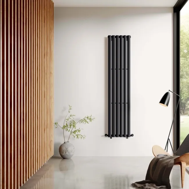 Marbella Matt Black Single Oval Panel Radiator 1600x360mm
