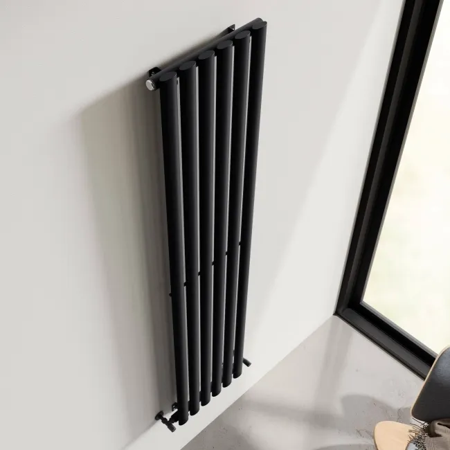 Marbella Matt Black Single Oval Panel Radiator 1600x360mm