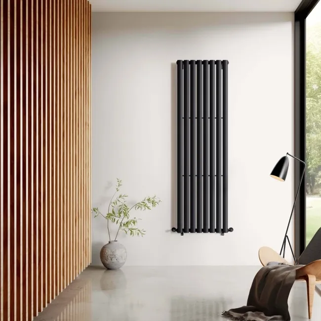 Marbella Matt Black Single Oval Panel Radiator 1600x480mm