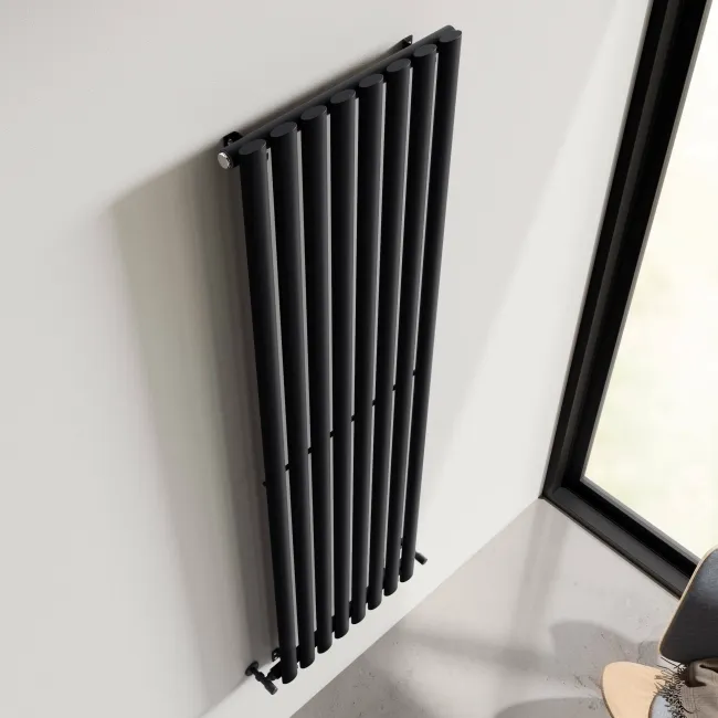 Marbella Matt Black Single Oval Panel Radiator 1600x480mm