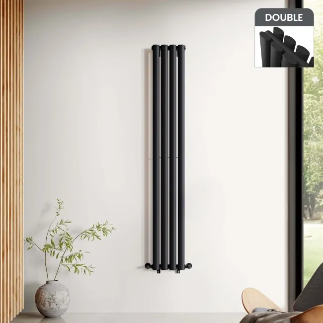 Marbella Matt Black Double Oval Panel Radiator 1600x240mm