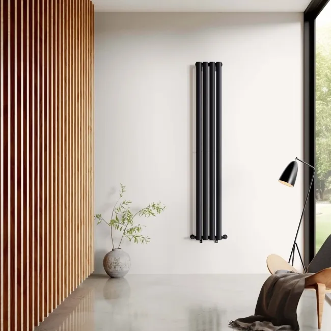 Marbella Matt Black Double Oval Panel Radiator 1600x240mm
