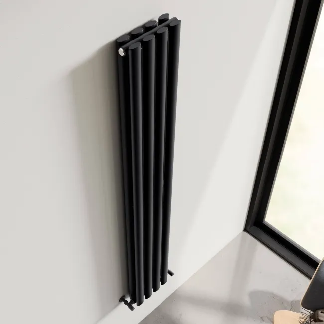 Marbella Matt Black Double Oval Panel Radiator 1600x240mm