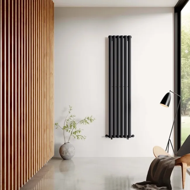 Marbella Matt Black Double Oval Panel Radiator 1600x360mm