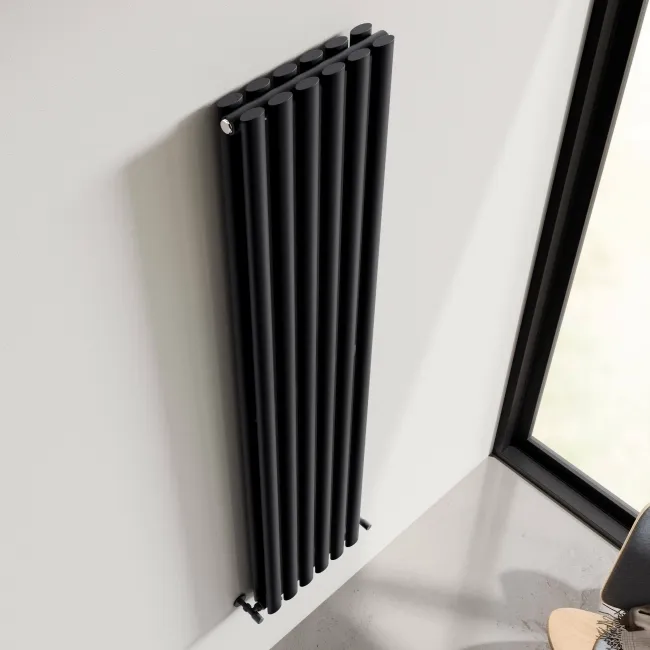 Marbella Matt Black Double Oval Panel Radiator 1600x360mm