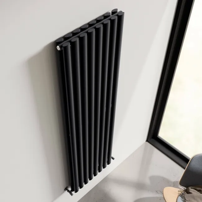 Marbella Matt Black Double Oval Panel Radiator 1600x480mm