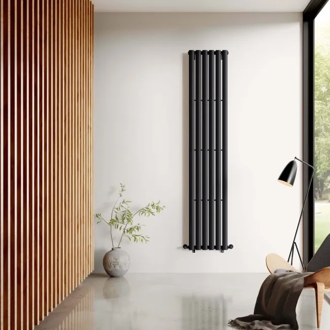 Marbella Matt Black Single Oval Panel Radiator 1800x360mm