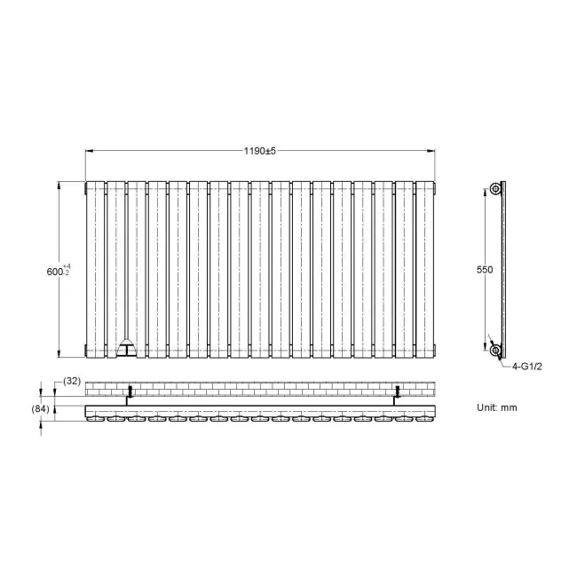 Faro White Single Flat Panel Horizontal Radiator 600x1190mm