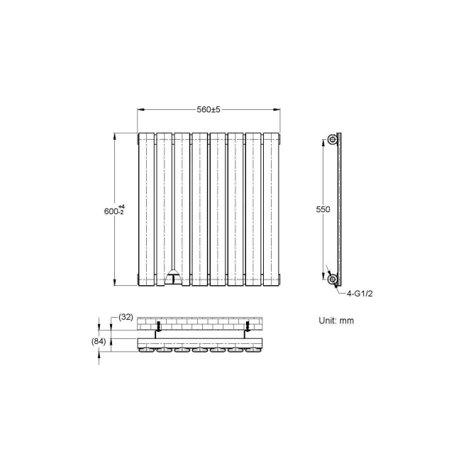 Faro Matt Black Single Flat Panel Horizontal Radiator 600x560mm