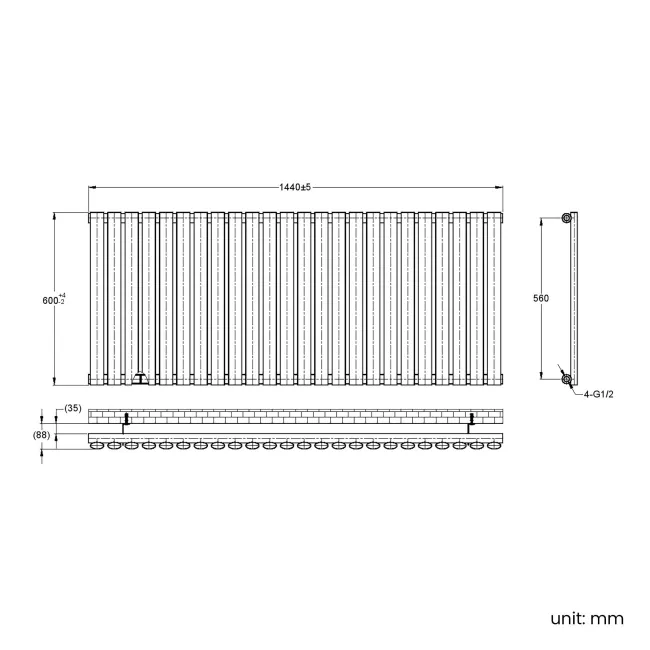 Marbella White Single Oval Panel Radiator 600x1440mm