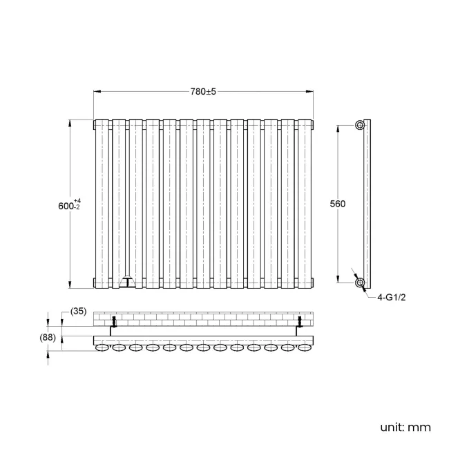 Marbella Anthracite Single Oval Panel Radiator 600x780mm