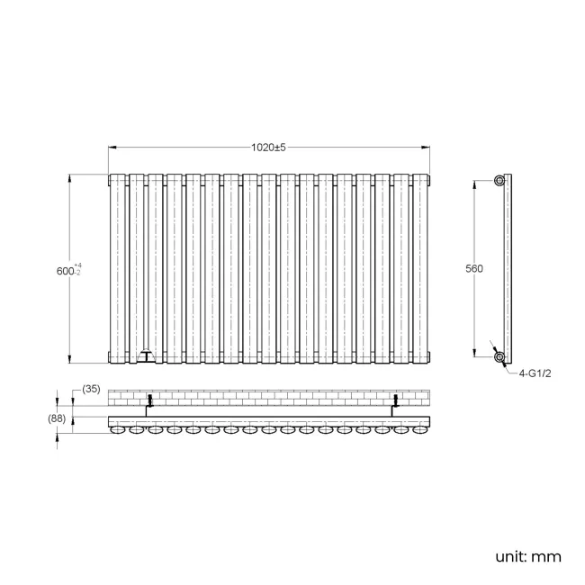 Marbella Anthracite Single Oval Panel Radiator 600x1020mm