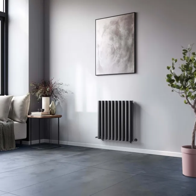 Marbella Anthracite Double Oval Panel Radiator 600x600mm