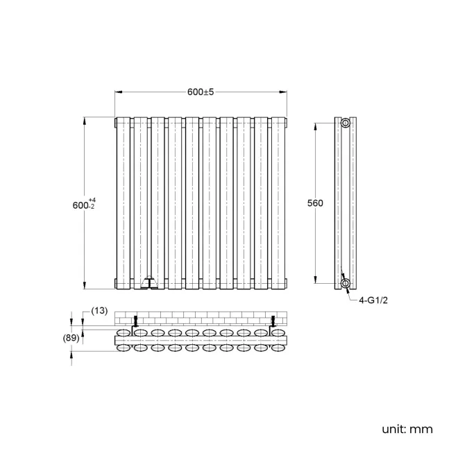 Marbella Anthracite Double Oval Panel Radiator 600x600mm