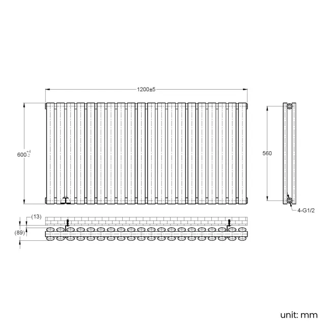 Marbella Anthracite Double Oval Panel Radiator 600x1200mm