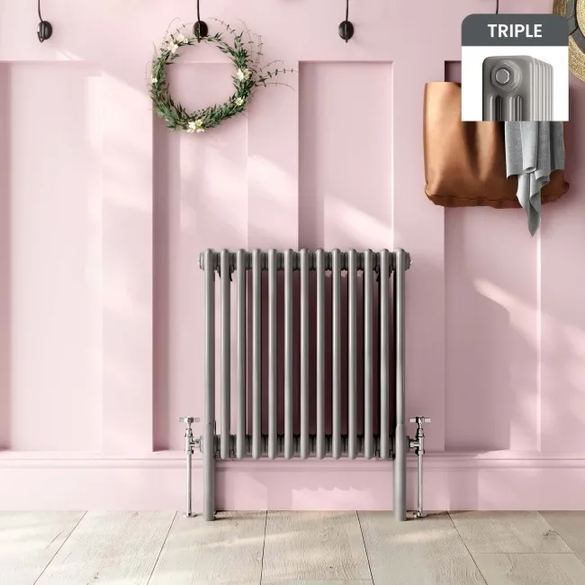 Athens Stone Grey Triple Column Horizontal Traditional Radiator 600x605mm