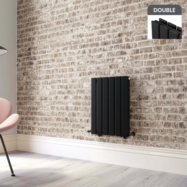 Faro Matt Black Double Flat Panel Horizontal Radiator 600x420mm