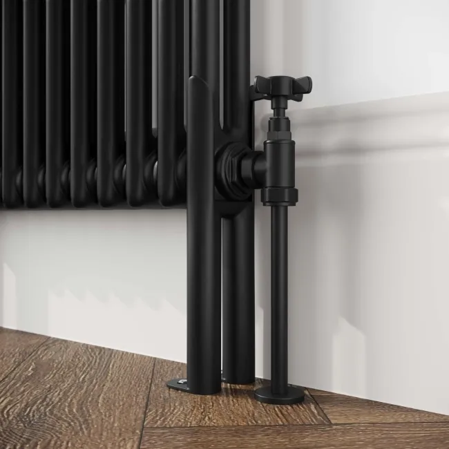 Athens Matt Black Double Column Horizontal Traditional Radiator 600x605mm