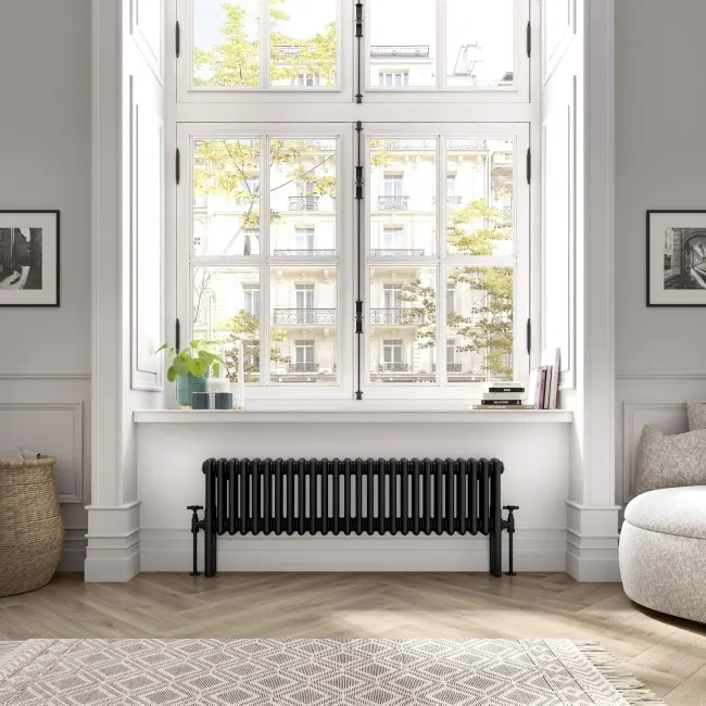 Athens Matt Black Triple Column Horizontal Traditional Radiator 300x1190mm