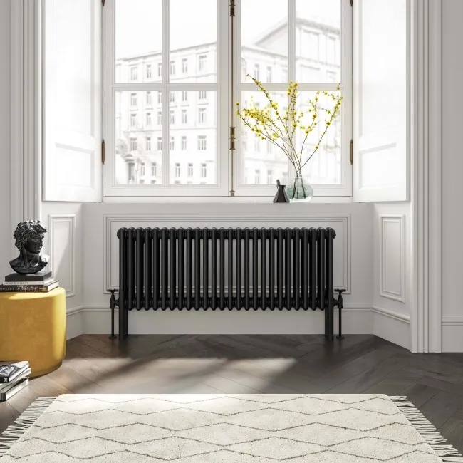 Athens Matt Black Triple Column Horizontal Traditional Radiator 450x1190mm