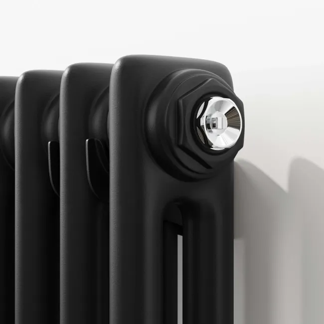 Athens Matt Black Double Column Horizontal Traditional Radiator 600x1595mm