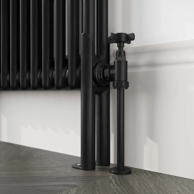 Athens Matt Black Double Column Horizontal Traditional Radiator 600x1595mm