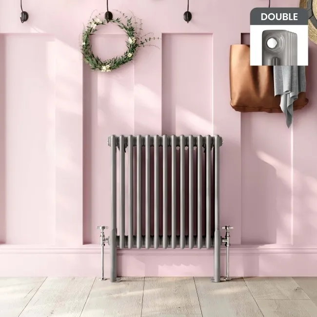Athens Stone Grey Double Column Horizontal Traditional Radiator 600x605mm