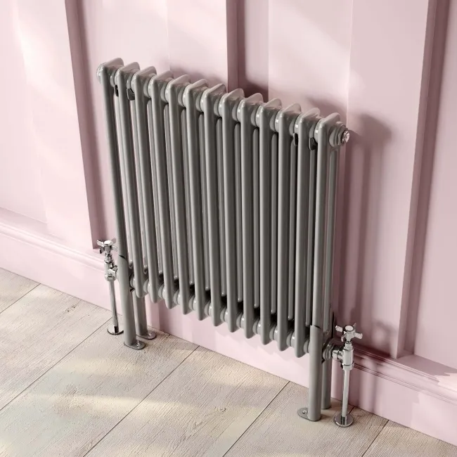 Athens Stone Grey Double Column Horizontal Traditional Radiator 600x605mm
