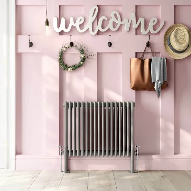 Athens Stone Grey Double Column Horizontal Traditional Radiator 600x785mm