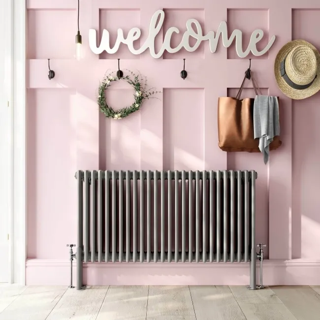 Athens Stone Grey Double Column Horizontal Traditional Radiator 600x1190mm