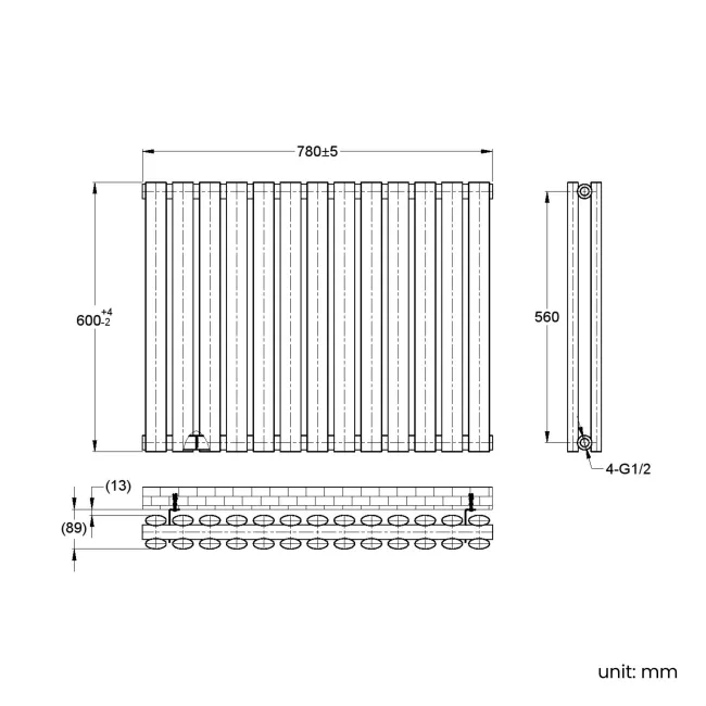 Marbella Matt Black Double Oval Panel Radiator 600x780mm