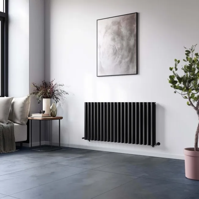 Marbella Matt Black Double Oval Panel Radiator 600x1200mm