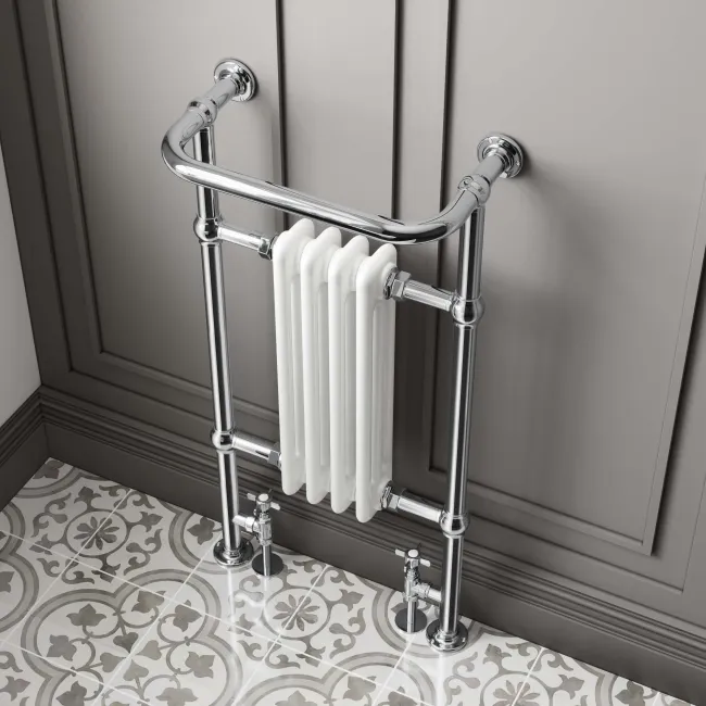 Gibraltar Small White Traditional Heated Towel Radiator (With Overhanging Rail) 