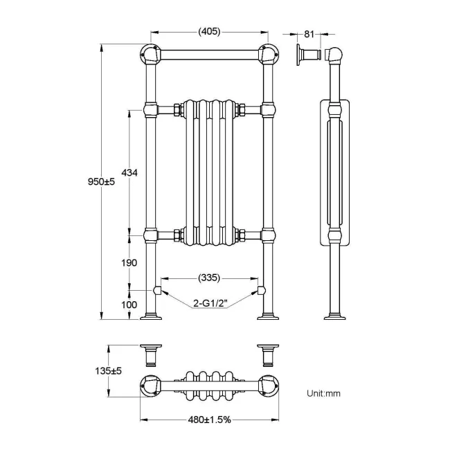 Gibraltar Slimline Small White Traditional Heated Towel Radiator (Flat Top Rail)