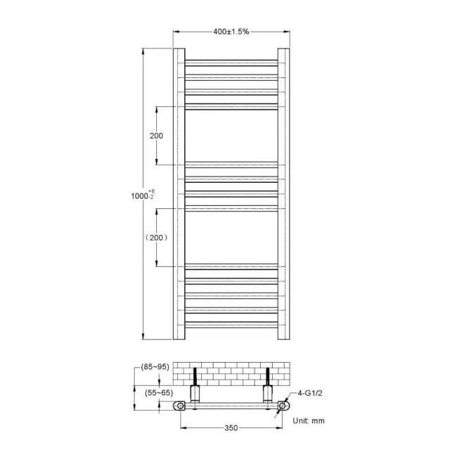 Barcelona Chrome Straight Heated Towel Rail 1000x400mm