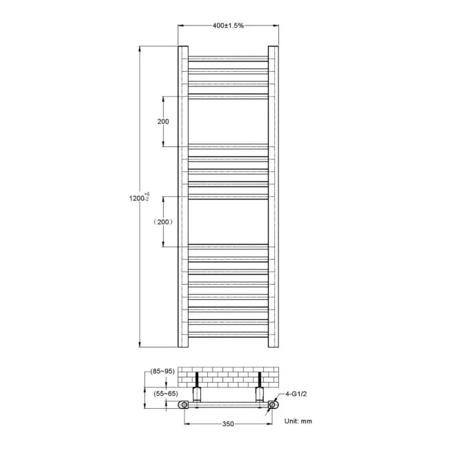 Barcelona Chrome Straight Heated Towel Rail 1200x400mm