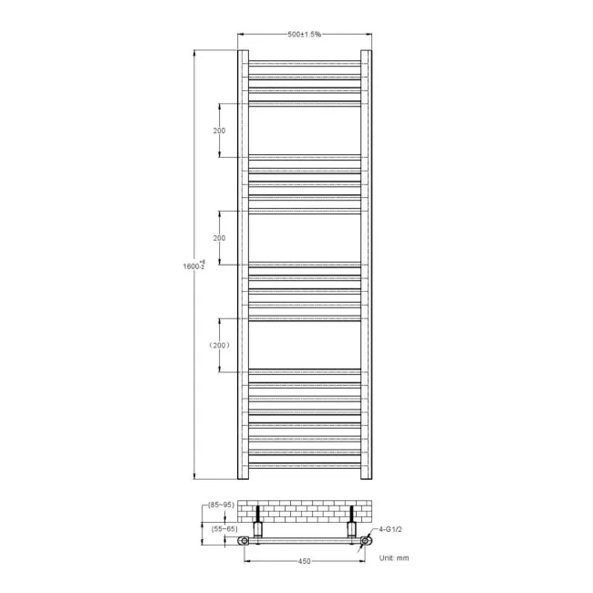 Barcelona Chrome Straight Heated Towel Rail 1600x500mm