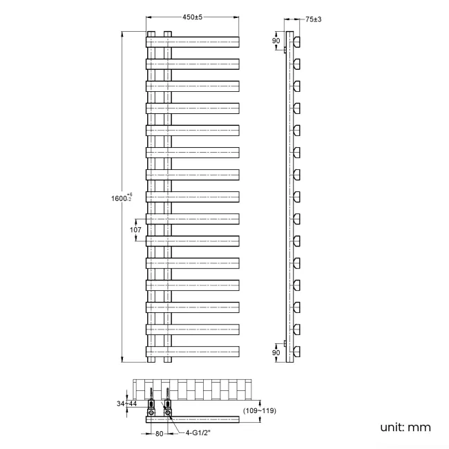 Palermo Chrome Designer Heated Towel Rail 1600x450mm