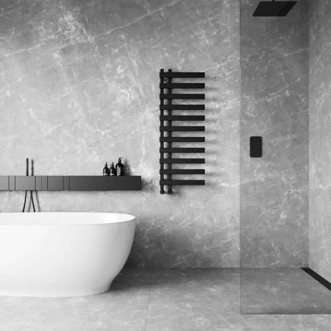 Palermo Matt Black Designer Heated Towel Rail 1200x450mm