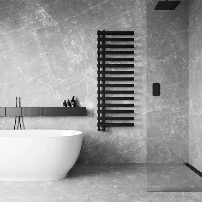 Palermo Matt Black Designer Heated Towel Rail 1600x600mm