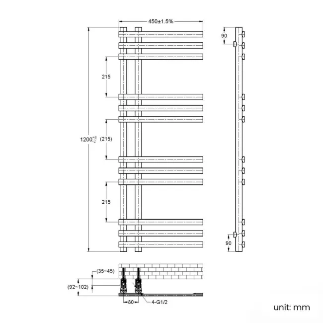 Madrid Chrome Designer Heated Towel Rail 1200x450mm