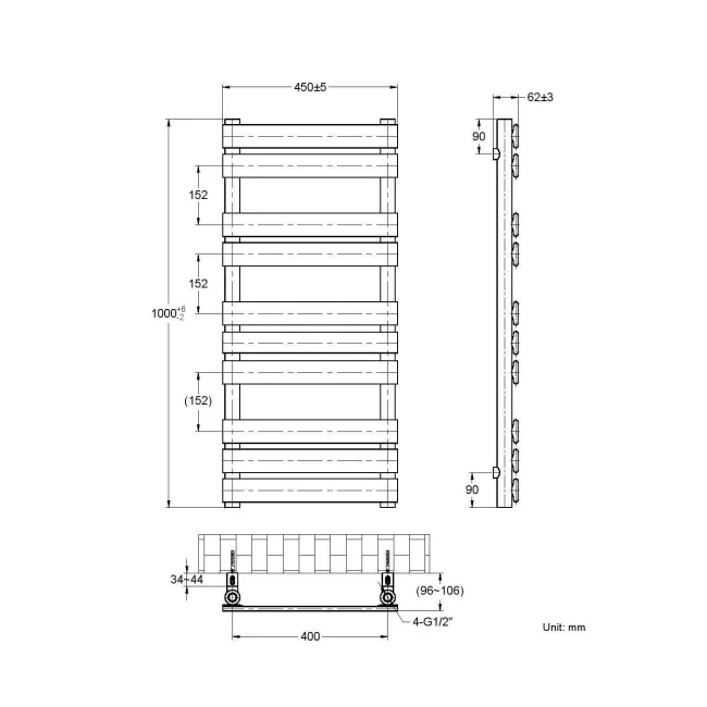 Santorini Chrome Flat Panel Heated Towel Rail 1000x450mm