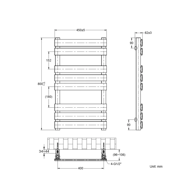 Santorini White Flat Panel Heated Towel Rail 800x450mm